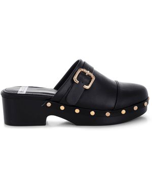 Rag & Co Pinto Studded Genuine Leather Clogs - Black