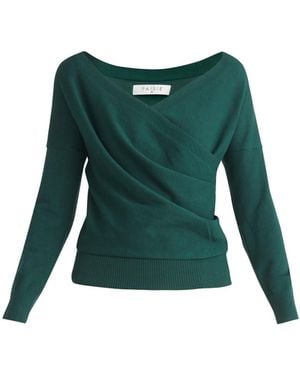 Paisie Knitted Wrap Top With Long Sleeves - Green