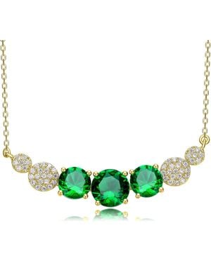 Genevive Jewelry Gorgeous Sterling Plated With Emerald Cubic Zirconia Bar Necklace - Green