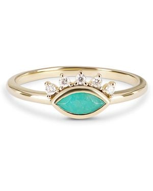 Zohreh Amazonite & Lab Grown Diamond Eye Ring 9K - White