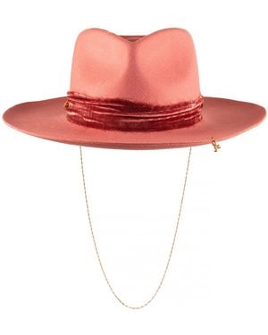 Shaded the Label Hendra Velvet Fedora Hat With Sterling Jewellery - Red