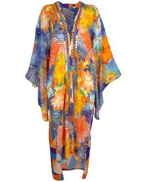 Lalipop Design Viscose Kimono With Embroidery & Fringe Details - Orange