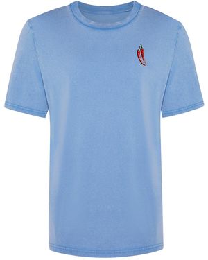 INGMARSON Chilli Embroidered Organic Cotton T-Shirt - Blue