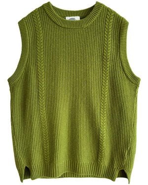 Zenzee Wool Cashmere Crew Neck Cable Knit Vest - Green