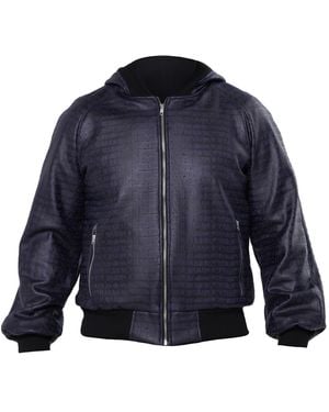 Metamorph Croc-Effect Bomber Jacket - Blue