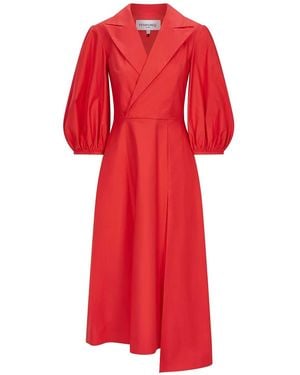 Femponiq Wide Lapel Asymmetric Cotton Dress - Red