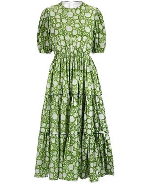 Echo of Pink Matilda Hand Block Print Cotton Dress - Green