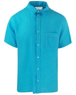 Haris Cotton Short Sleeved Front Pocket Linen Shirt- Crystal - Blue