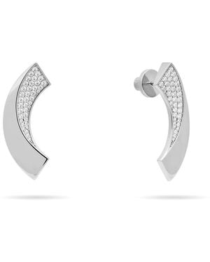 Meulien Ribbon Drop Earrings With Pave Cz - Metallic
