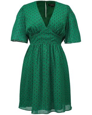 Smart and Joy Fit-And-Flare Triangle Waistband Printed Dress - Green