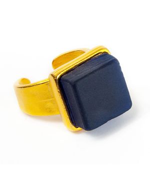 Smart Glass Jewelry Recycled Glass Cube Ring Cobalt - Blue