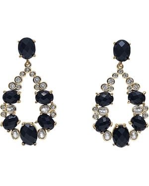 Farra Teardrop Shaped Obsidian Statement Earrings - Metallic