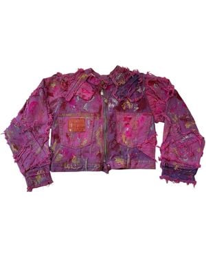 Zasta Studio Wearable Ruins Shredded Denim Crop Jacket - Purple