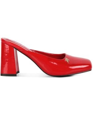 Rag & Co Neoplast Patent Pu Block Heeled Mules - Red