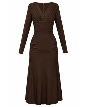 ALINA CERNĂTESCU Bacardi Dark Draped Midi Dress With Long Sleeves - Brown