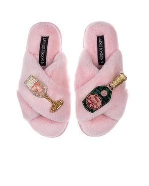 Laines London Classic Laines Slippers With Champagne & Glass Brooches - Pink