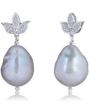 Kaizarin South Sea Pearl Earrings & Lotus Diamond Earrings - Blue