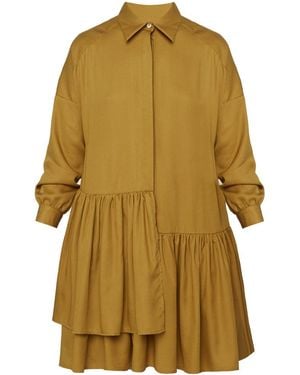 UNDRESS Eva Tencel Shirt Dress With Double Front Frill - Yellow