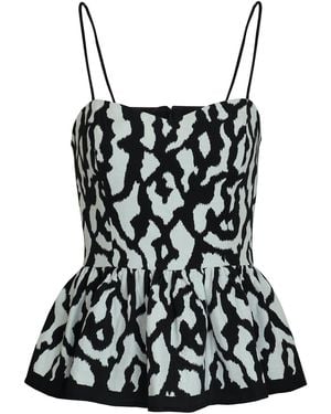 2KStyle Kate Animal Print Jacquard Peplum Top - Black