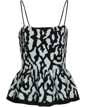 2KStyle Kate Animal Print Jacquard Peplum Top - Black