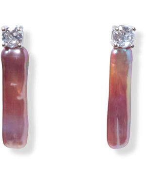 Ninemoo Baguette Pearl Zircon Earrings - Pink