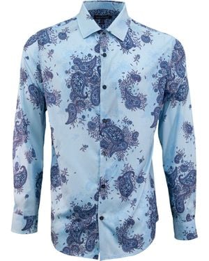 lords of harlech Tailored Cotton Floral Shirt - Blue