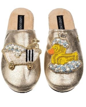 Laines London Softie Slippers With Rubber Duck Bath Queen Brooches - Metallic