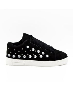 Rettrose Rose Luxury Suede Handmade Embellished Tennis Shoe - Black