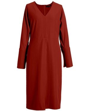 Smart and Joy Bat Sleeves And V-Neck Dress - Red