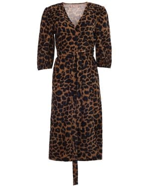 Traffic People Proceed With Caution Leopard Print Wrap Midi Dress - Brown