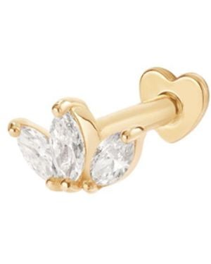 Vanhi 14K Solid Lab-Grown Diamond Lotus Flat Back Stud - Metallic
