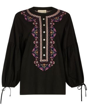 Raffya Anai Half Placket Embroidered Blouse - Black
