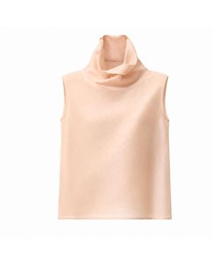 FRONT ROW SHOP Silk Organza Turtleneck Top Blush - Natural