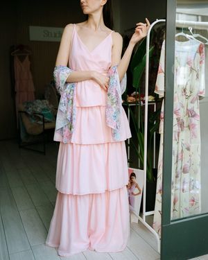 NEVA Althea Tiered Tulle Occasion Maxi Dress - Pink