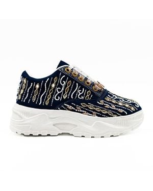 Rettrose Mia Luxury Slate Suede Handmade Embellished Trainers - Grey