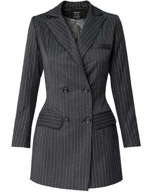 AVENUE No.29 Double Breasted Striped Wool Blazer - Black