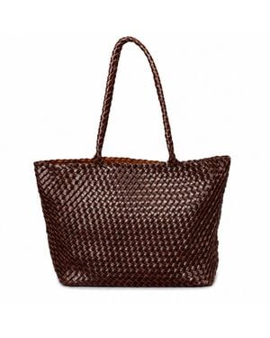 Rimini Vegan Leather Weaving Shopping Bag 'Betty' - Brown