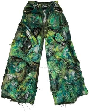 Zasta Studio Wearable Ruins Shredded Wide Leg Pants - Green