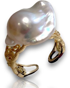 Ninemoo Mermaid Tail Baroque Pearl Ring - Metallic