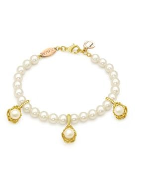 Unaloe Vermeil Natural Pearl Leaf Charm Bracelet For – Adjustable Fashion Jewellery – Essence Of Nature - Metallic