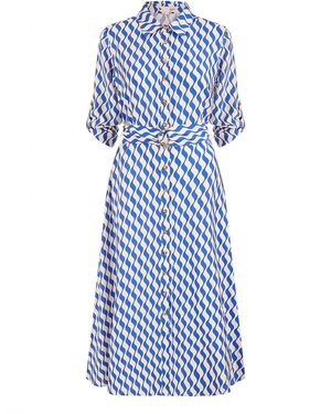 Yumi' Geo Swirl Print Midi Shirt Dress - Blue