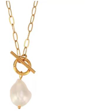 My Little Nature Baroque Pearl Pendant Necklace Stainless Steel Plated - Metallic