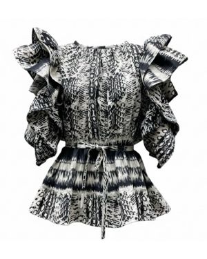 Imaatu Butterfly Blouse Monochrome Heavy Viscose One Size Ruffle Sleeves - Black