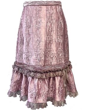 Anna Sui Crushed Satin Ruffle Midi Skirt - Pink