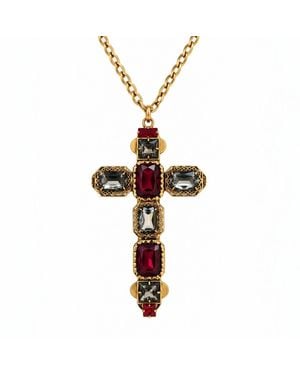 Vstyle Ruby & Smoky Crystal Statement Cross Necklace - Metallic