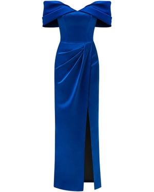 Tia Dorraine Heavenly Kissed Draped Satin Maxi Dress - Blue