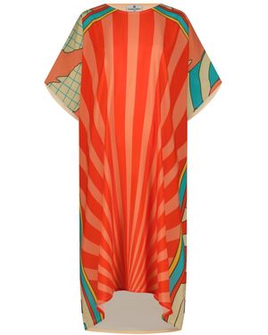DHARA SHETH DUBAI Shore Retro Print Short Kaftan Dress - Red