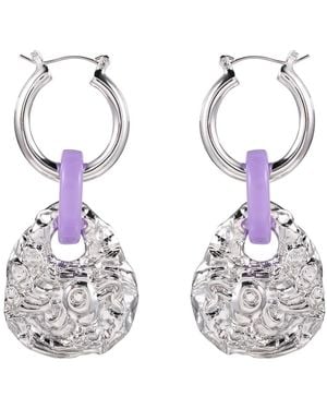 Aurozia Flying Bird Love Odyssey Platinum Plated Ancient Bronze Phoenix Coin Drop Earrings - Purple