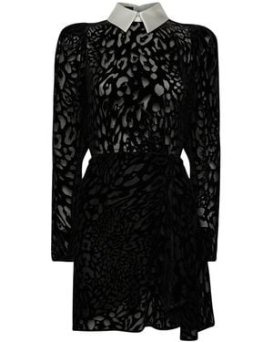 SVETA Milano Stanford Leopard-Pattern Velvet Dress - Black