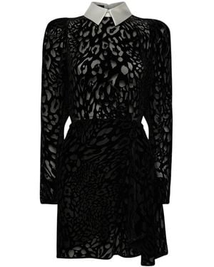 SVETA Milano Stanford Leopard-Pattern Velvet Dress - Black